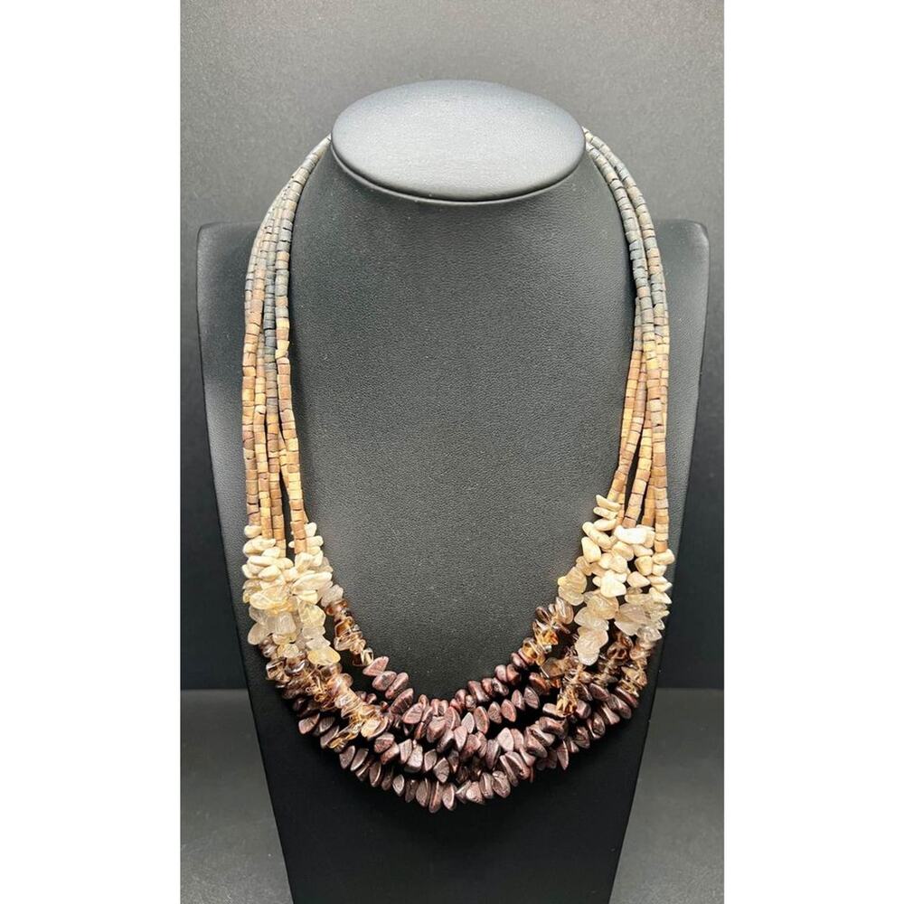 Multi-string Beaded 3 Gemstone Necklace